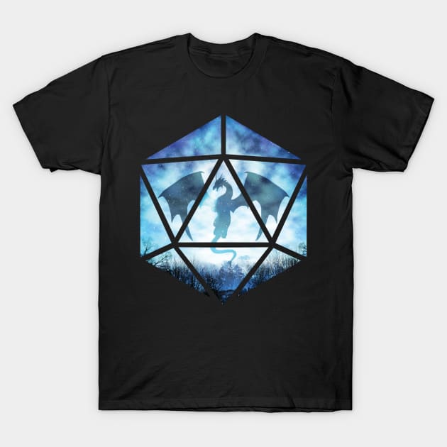 Blue Ice Dragon D20 T-Shirt by MaratusFunk